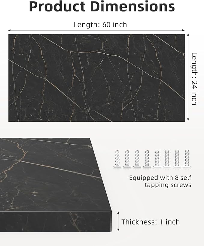 Universal 60 x 24 One-Piece Particle Board Table Top 1 Thick Desktop for Stand Up Height Adjustable Desk Frames Home Office Tabletop Countertop DIY Black Marble