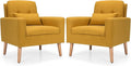 Giantex Modern Accent Chair Set of 2 Upholstered Linen Fabric Single Sofa Armchair with Pillow Max Load 330lbs Mid Century Modern Living Room Chair for Bedroom (Yellow)