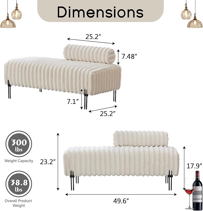 NIOIIKIT 49.6 Modern Loveseat Sofa Couch Upholstered Accent Sofa with Golden Legs and Adjustable Backrest Small Faux Fur Couches for Bedroom Living Room Compact Small Space (Beige)