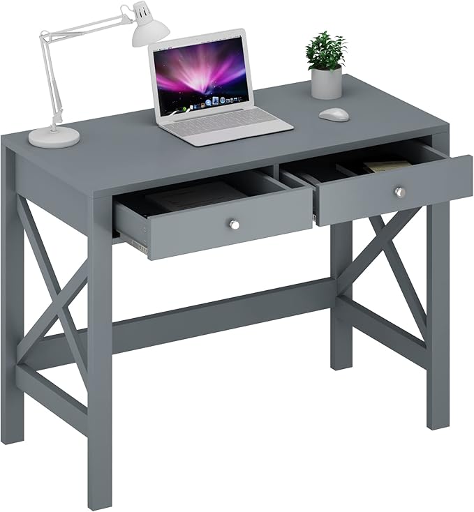 ChooChoo Computer Desk Study for Home Office Modern Simple 40 Inches Desk with Drawers Makeup Vanity Console Table Grey