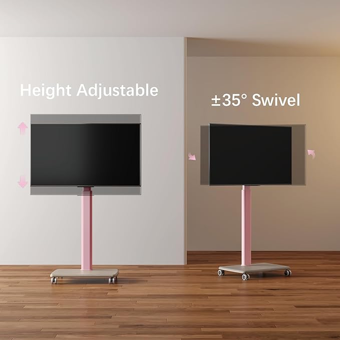 Pink Rolling TV Stand for 32 to 55 65 75 85 Inch TVs Corner TV Floor Stand with Mount Universal Portable Mobile TV Cart on Wheels Small TV Stand for Bedroom Living Room Conference Room