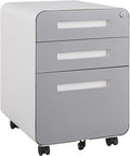 Office Pedestal File Cabinet: Lockable Compact Storage Solution for Home Office - Under Desk Cabinet with Removable Pencil Tray Hanging Bar and 5 Utility Wheels (White+Gray)