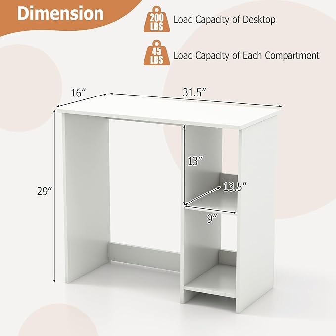 White Computer Desk Modern Writing Desk with Storage Shelves Compact Gaming Table Wood Home Office Desks Small Desk for Bedroom Living Room Study (White)