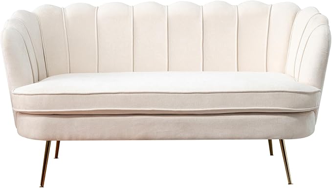 59'' Loveseat Sofa Modern Chenille 2-Seater Sofa with Golden Legs Comfy Upholstered Shell Accent Couch for Studio Living Room Store Office (Beige).