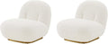 Manhattan Comfort Edina Modern Accent Chairs in Luxurious Boucle Upholstery with High Density Foam Padding &amp Wood Frame with Gold Metal Base Living Room Seating Set of 2 White