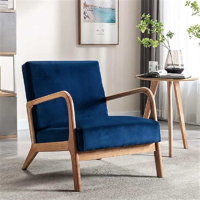 Classic Comfortable Modern Boho Velvet Upholstered Lounge Armchair for Living Room Reading Bedroom Office and Small Spaces Blue