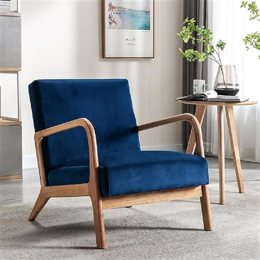 Classic Comfortable Modern Boho Velvet Upholstered Lounge Armchair for Living Room Reading Bedroom Office and Small Spaces Blue