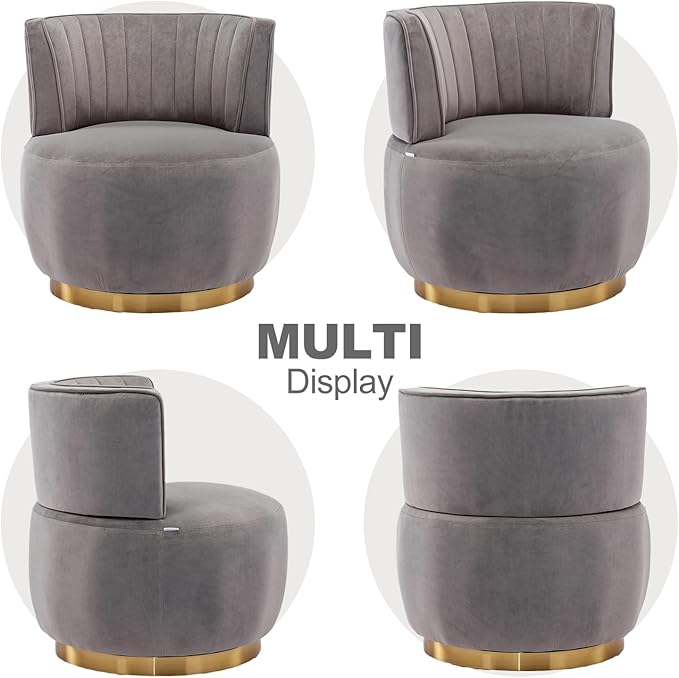 Luxyhome 360 Swivel Barrel Chair Velvet Modern Accent Chair Upholstered Mid Century Comfy Arm Chair Round Sherpa Side Chair for NurseryLiving RoomBedroomOfficeWaiting RoomGrey