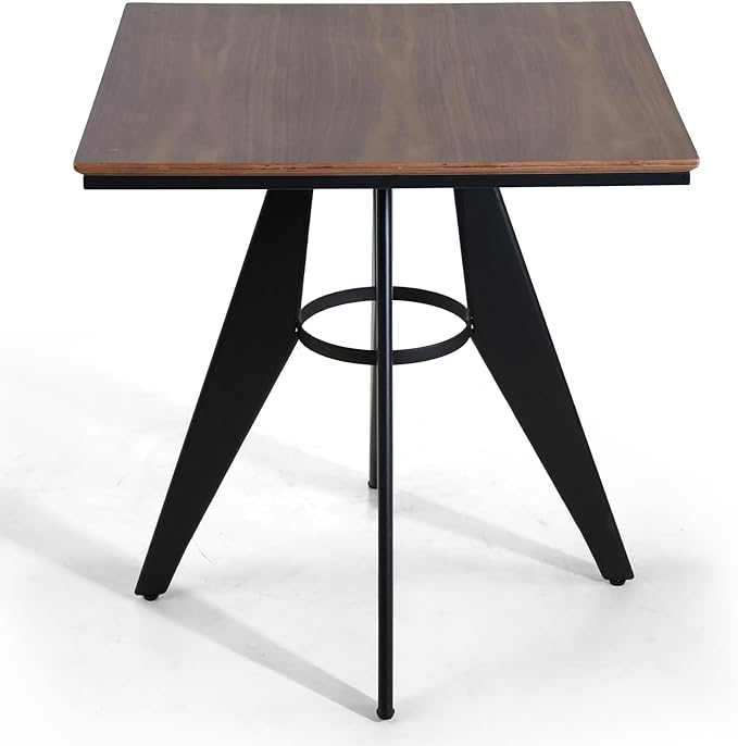 Square Cafe Table - 27.6 Oak Wood Top Metal Frame 28.15 High Modern Industrial Dining Table for Kitchen Home Office Bistro Compact for Space Saving