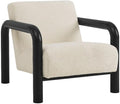Modway Sereno Modern Boucle Fabric Accent Chair in Cream Black with Rounded Wood Armrests – Upholstered Lounge Chair for Living Room or Bedroom