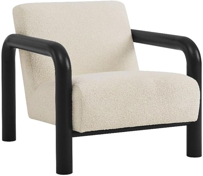 Modway Sereno Modern Boucle Fabric Accent Chair in Cream Black with Rounded Wood Armrests – Upholstered Lounge Chair for Living Room or Bedroom