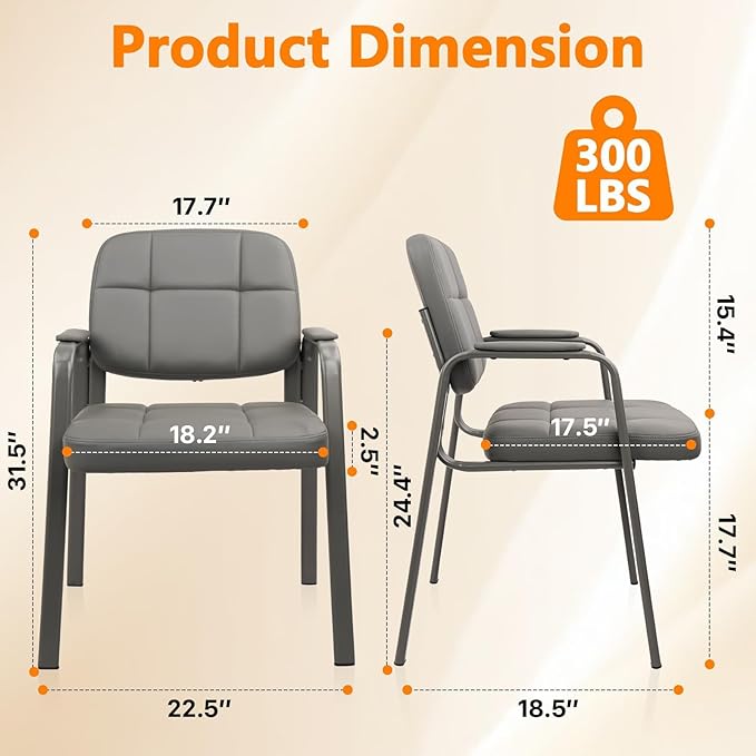 CLATINA Leather Office Guest Waiting Room Chair Sets of 8 Reception Chair No Wheels with Armrests and Lumber Support Stationary Desk Armchair for Meeting Conference Lobby Shool Study Grey