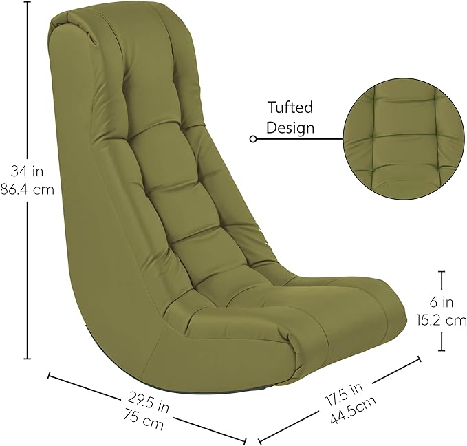 FDP Tufted Floor Rocker for Kids Teens and Adults Comfortable Ergonomic Chair for Reading Playing Video Games or Watching TV - Fern Gray 10488-FG