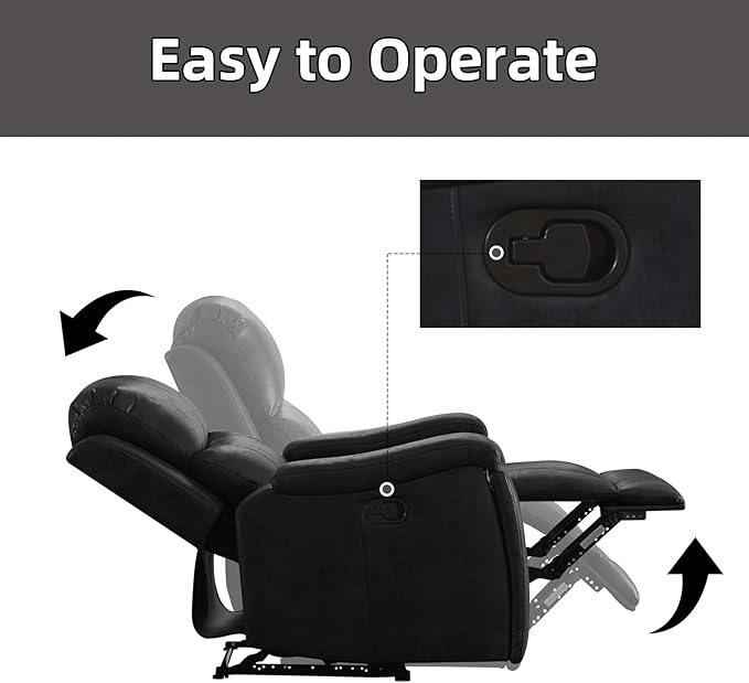 EBELLO Recliner Chair Single Overstuffed Sofa Recliner Breathable Faux Leather Manual Reclining Chairs with Hidden Cup Holder Arm and Back for Adults Living Room Bedroom Black