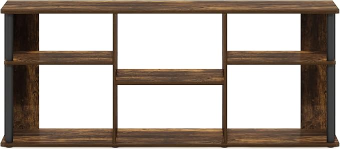 Furinno Classic TV Stand 3-Tier Entertainment Center with Open Shelf Open Back TV Console for TV up to 65 Inch with Plastic Poles for Living Room Bedroom Amber Oak
