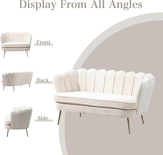 Chifee &amp Vingol Upholstered Small Loveseat for Small Space with Golden LegsBeige