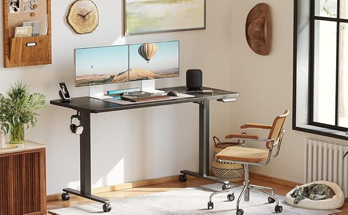 BANTI 63'' Electric Standing DeskAdjustable Height Stand Up DeskSit Stand Home Office Desk Black Top
