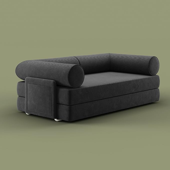 ROVE LAB S8 Sofa Bed – Comfortable Sleeper Sofa for Small Spaces – Spill-Proof Performance Corduroy – SmartFoam™ Support – Modular Tool-Free Setup (Dark Matter)