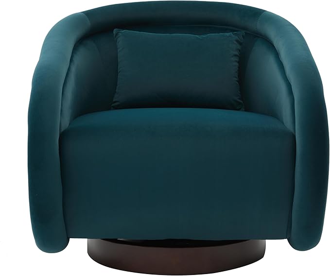 Swivel Accent Chair 360-Degree Rotating Barrel Chair with Soft Velvet Upholstery Comfy Pumpkin-Shaped Lounge Chair for Living Room Bedroom Office (Teal)