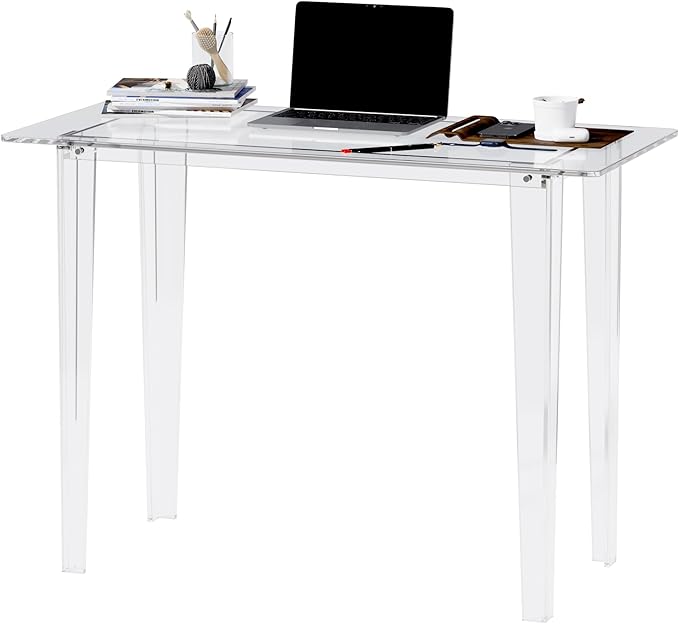 Acrylic Desk Acrylic Table &amp Clear Desk - Modern Home Office Study Table Extended Surface Multi-Purpose Console Sturdy Lightweight for Small Spaces Transparent Workstation (Transparent-M)