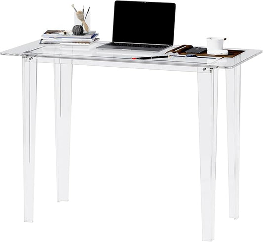 Acrylic Desk Acrylic Table &amp Clear Desk - Modern Home Office Study Table Extended Surface Multi-Purpose Console Sturdy Lightweight for Small Spaces Transparent Workstation (Transparent-M)