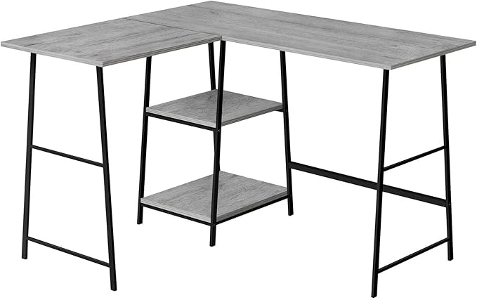 Computer Desk Home Office Corner Storage Shelves 48 l L Shape Work Laptop Grey Laminate Black Metal Contemporary Modern