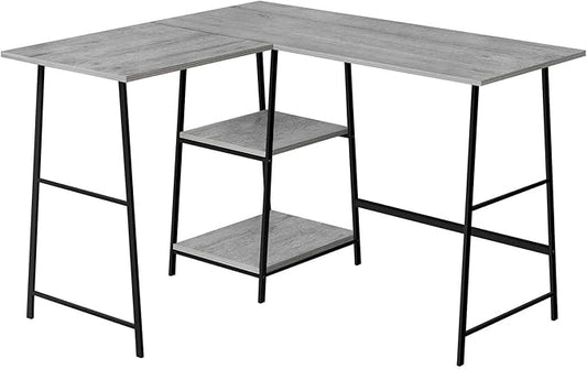 Computer Desk Home Office Corner Storage Shelves 48 l L Shape Work Laptop Grey Laminate Black Metal Contemporary Modern