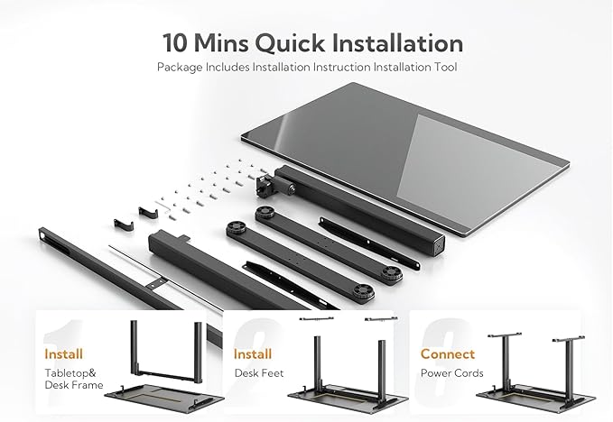 Glass Standing Desk 40 X 24 Inch Electric Stand Up Desk with Hook and Multi-Function Keyboard Quick Install Home Office Computer Desk (Black 40 X 24 Inch)