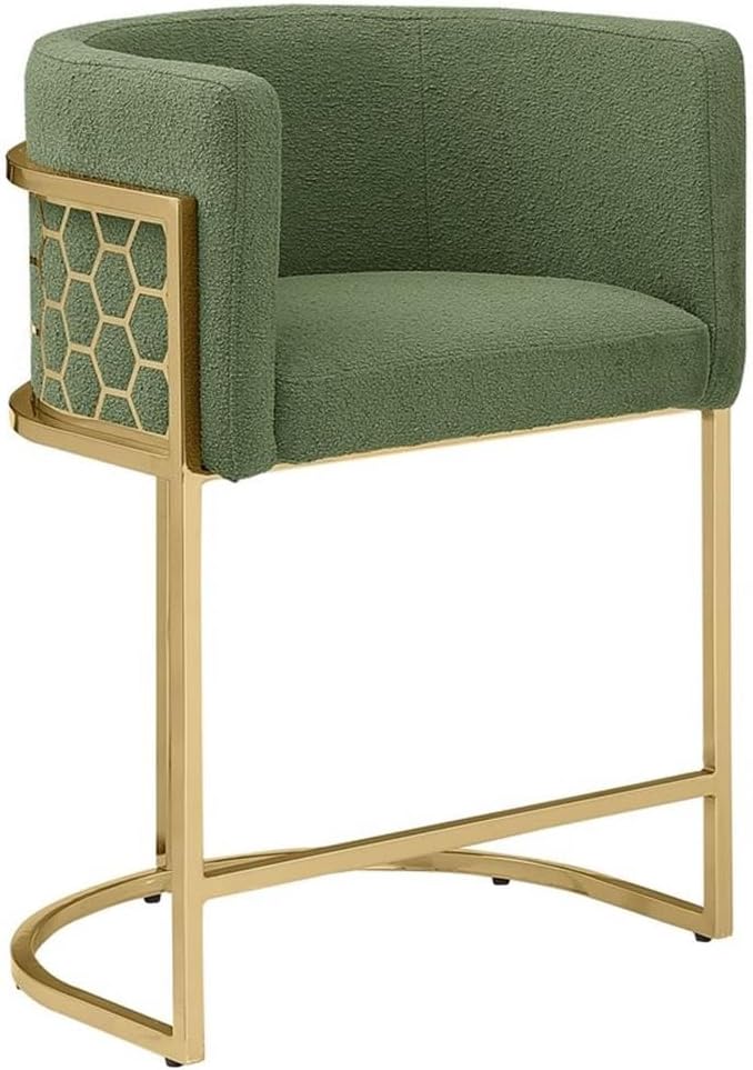 Modern Honeycomb Armchairs with Chrome Base Silver or Gold Frame Options (Teddy Fabric Green/Gold Bar Stool)