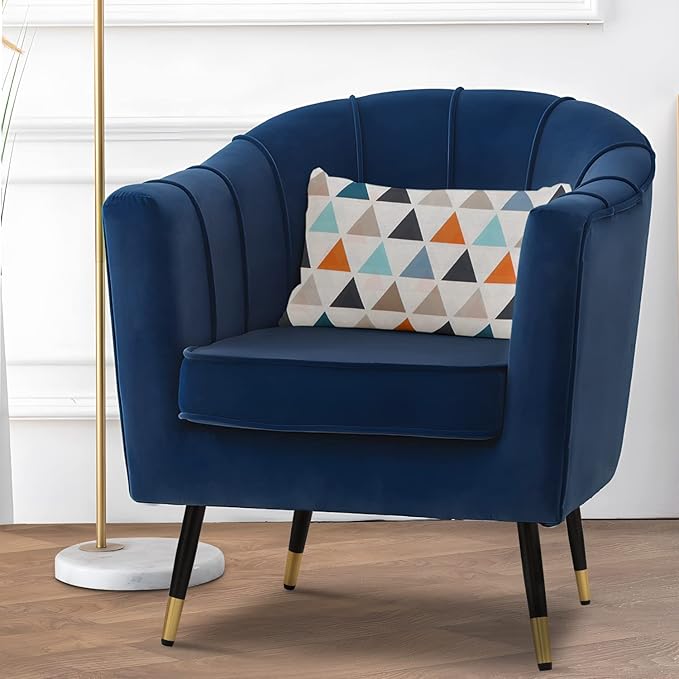 Magshion Barrel Accent Chair with Lumbar Pillow Modern Upholstered Armchair Ergonomic Single Sofa Chair for Living Room Bedroom Office 550 lbs Capacity - Navy Blue