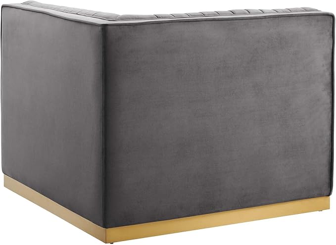 Modway Sanguine Channel Tufted Performance Velvet Modular Sectional Sofa Ottoman Left Corner Chair Gray
