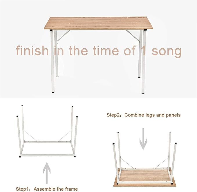 Small Computer Desk Study Writing Table for Home Office I Shaped Black Modern Desk Office Laptop Desk Sturdy Work Table PC Wood Computer Table Gaming Desk with Black Metal Frame - 39.4L* 18.9W* 29.1H