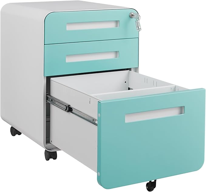 3 Drawer File Cabinet for Home Office Under Desk Mobile Filing Cabinet with Lock for A4/Letter/Legal Size 5 Wheel Anti-tilt Rolling File Cabinets Fully Assembled (Except Casters)