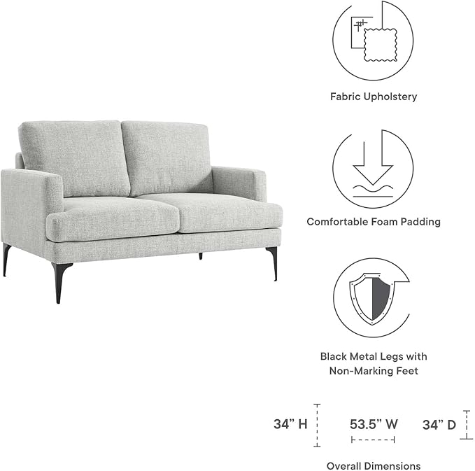 Modway EEI-6006-LGR Evermore Upholstered Fabric Loveseat Light Gray