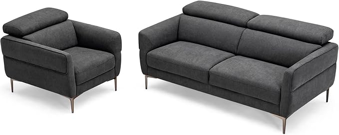 Giantex Sofa Couch and Accent Chairs Set Adjustable Headrest Comfortable Upholstery Cushion Easy Assembly 2-Seat Loveseat and Single Sofa for Living Room Reception Room Apartment Gray