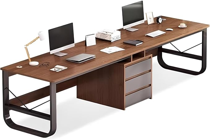 2 Person Long Computer Desk Double Workstation Desk with Drawers Modern Large Wood Writing Table Gaming Desks for Home Office 78.7 Inch(Walnut)