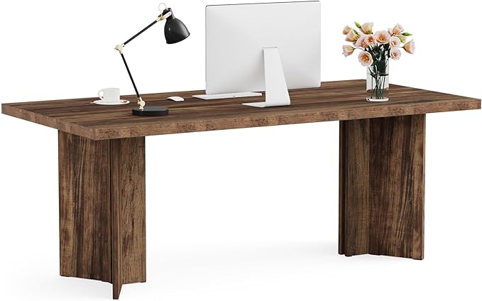 Tribesigns 63-inch Executive Desk Vintage Office Computer Desk with Large Tabletop Farmhouse Wood Writing Conference Table Workstation for Home Office Study Dark Brown