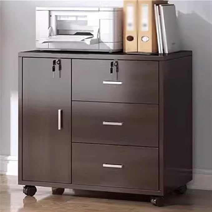 HASMI Filing Cabinet Filing Cabinet Wooden Low Cabinet Three Drawers with One Storage Cabinet Filing Cabinet Lockable Storage Office Filing with Removable Rollers Storage Cabinet (Color : Brown)