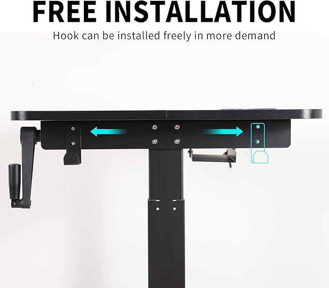 UNICOO - Crank Adjustable Height Standing Desk Game Table Home Office Table Computer Table with USB and Wireless Charger (NTCSET-01 - Black - M2)