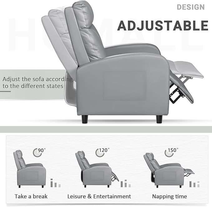 Homall Recliner Chair Recliner Sofa for Adults Recliners Home Theater Seating with Lumbar Support Reclining Sofa Chair for Living Room (Leather Grey)
