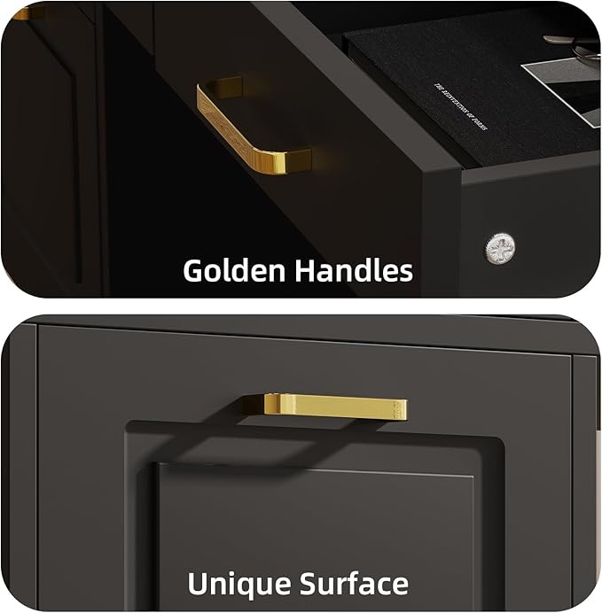 Black Desk with 7 Drawers 57 Executive Desk with Storage Black and Gold Desk for Home Office Makeup Vanity Desk with Golden Handle