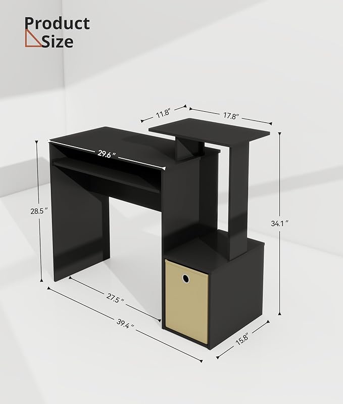 Black Computer Desk Working Table with Keyboard Drawer Small Study Desk for Bedroom Home Workstation for Writing Working Studying