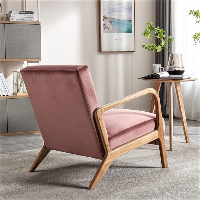 Classic Mid Century Modern Accent Chairs for Living Room or Bedroom Espresso Open ed Armchair with Plush Cushioning and Velvet Fabric Rose
