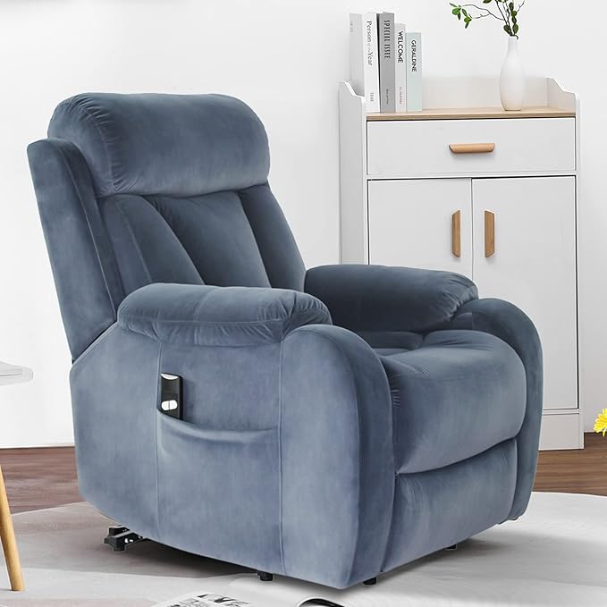 DAZONE Grey Small Power Lift Recliner Chair for Elderly - Quiet Motor Electric Recliner with Overstuffed Comfort with Space-Saving Design for Living Room Bedroom