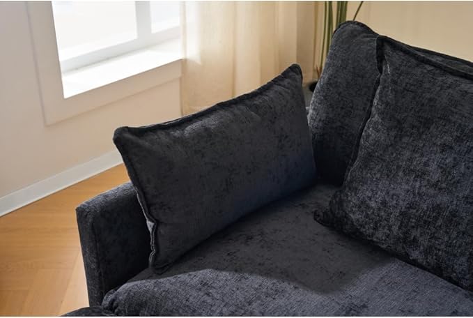 39.4 Modern Accent Chair with Ottoman Living Room Club Chair Chenille Upholstered Armchair Reading Chair for Bedroom (Black + Fabric + Plastic + Steel + Wood + 1 Seat + Foam)