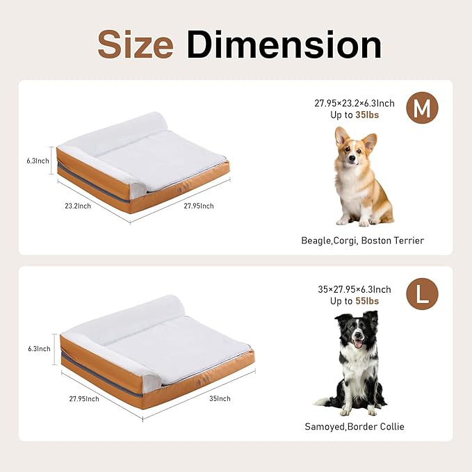 Heated Dog Bed Medium Sized Dog Heated Pet Bed Waterproof Cover Medium Orthopedic Dog Sofa Bed Memory Foam with Pet Heating Pad - 27.95x23.2x6.3in