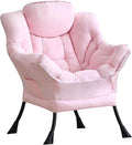 LITA Lazy Chair with Armrests and Side Pocket Modern Upholstered Accent Reading Chair for Living Room Bedroom Dorm Small Spaces Single Pink