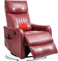 Swivel Rocker Recliner Chair 360° Swivel Recliner with Heat and Massage Rocker Recliner Nursery Glider Chair with Side Pockets for Living Room (Red Faux Leather)