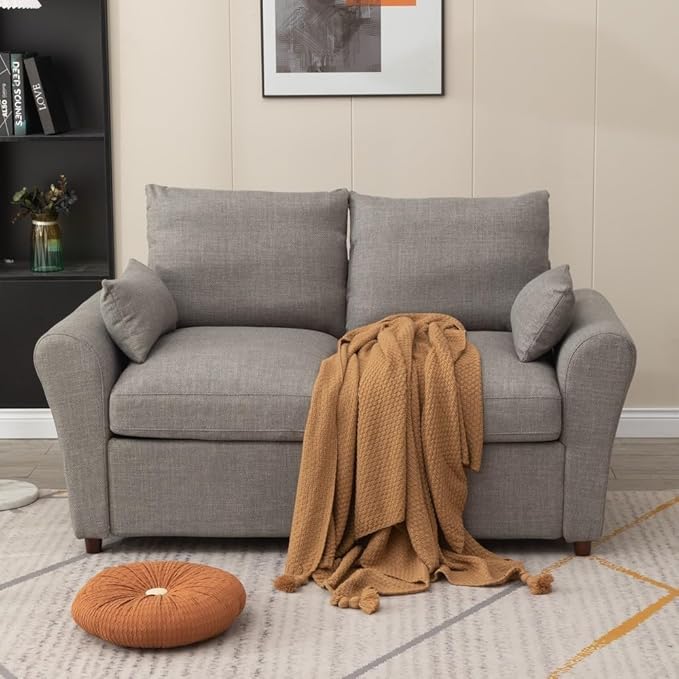 Panana Loveseat Sofa 2 Seater and 3 Seater Modern Couch Fabric Couch with Under Storage Seat CushionTrack Armrest Comfy Couches for Small Spaces Living Room (Light Gray Linen Fabric 2 Seater)