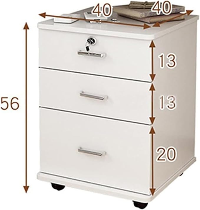 3 Drawer Wooden Office Cabinet File Storage Cabinet with Lock Floor Stand Wheel Design Movable File Organizer(E)